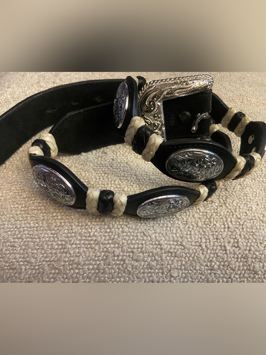 Tony Lama Accessories - VintageTony Lama Black and Cream Braided Leather Western Belt Silver Conchos 32”